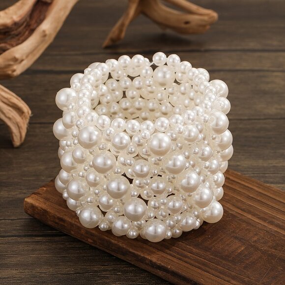 Exaggerated White Faux Pearls Beads Beaded Bracelet - Picture 1 of 5